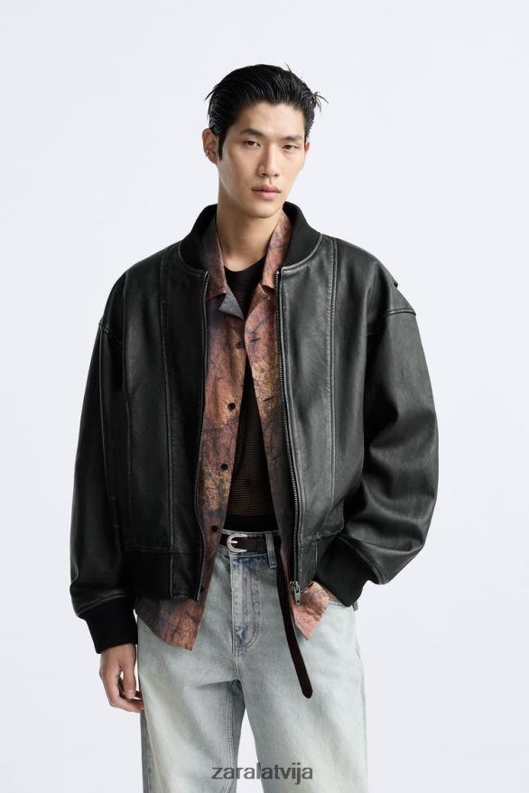 vintage ādas jaka vīriešiem Zara melns 6ZTV401114 apģērbs