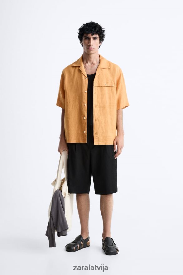 100% lina krekls vīriešiem Zara apelsīns 6ZTV401022 apģērbs