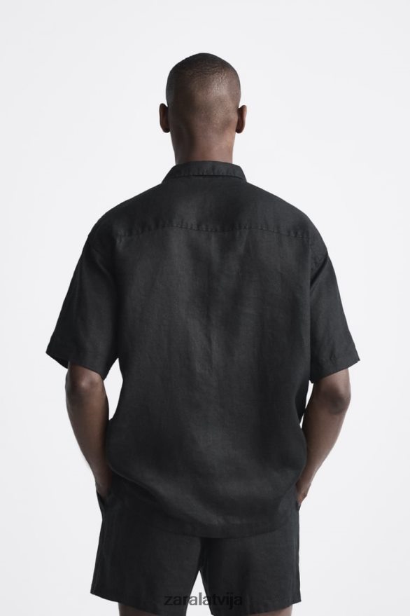 100% lina krekls vīriešiem Zara melns 6ZTV401020 apģērbs