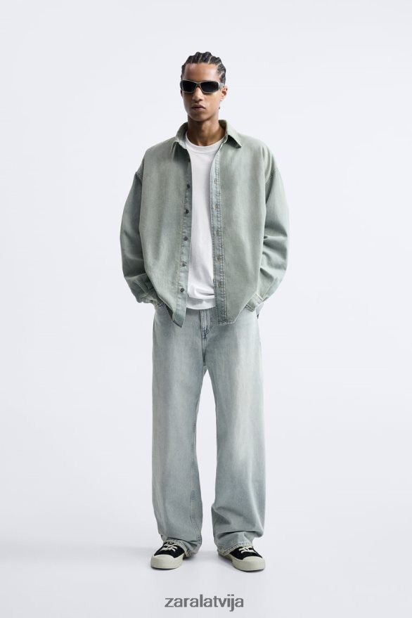 atvieglinātas formas džinsa krekls vīriešiem Zara tintes zils 6ZTV40982 apģērbs