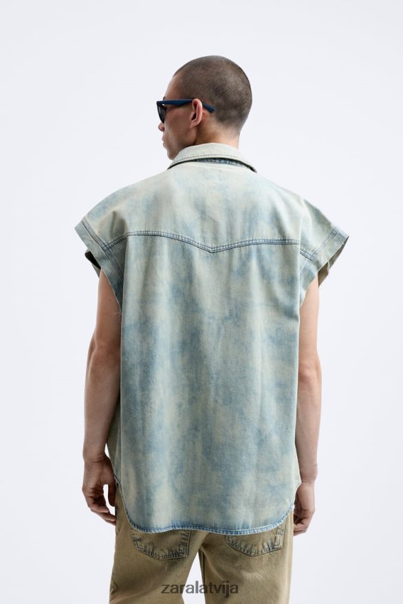 džinsa krekls ar abstraktu apdruku vīriešiem Zara akvamarīns 6ZTV40984 apģērbs