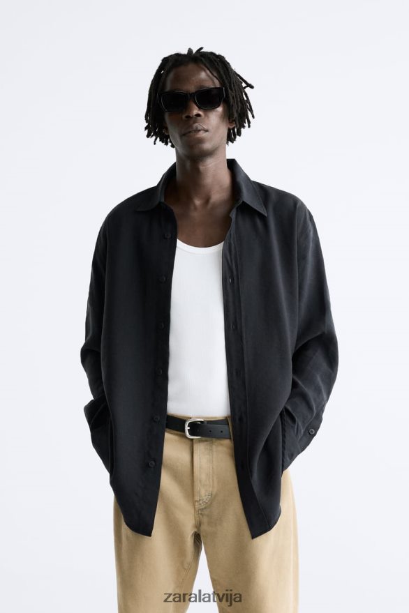 šķidruma modālā maisījuma krekls vīriešiem Zara melns 6ZTV40972 apģērbs