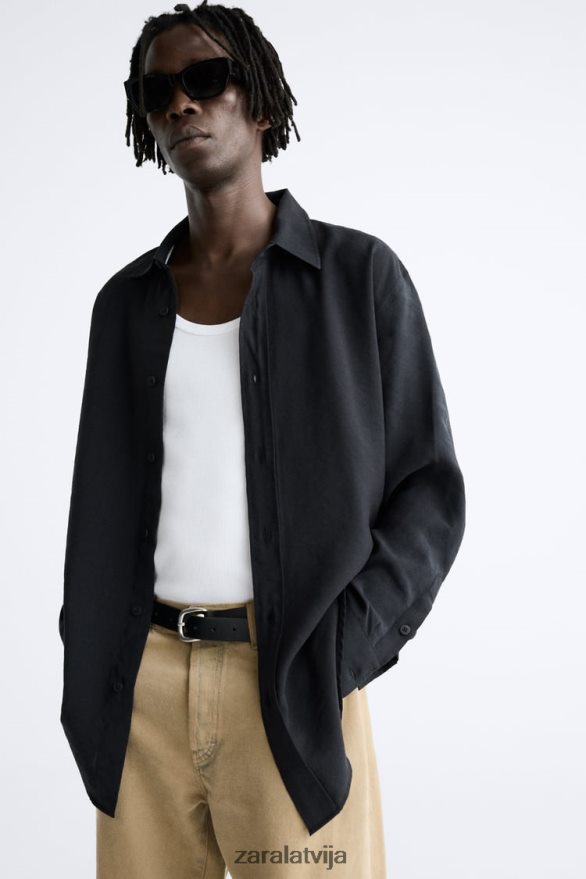 šķidruma modālā maisījuma krekls vīriešiem Zara melns 6ZTV40972 apģērbs