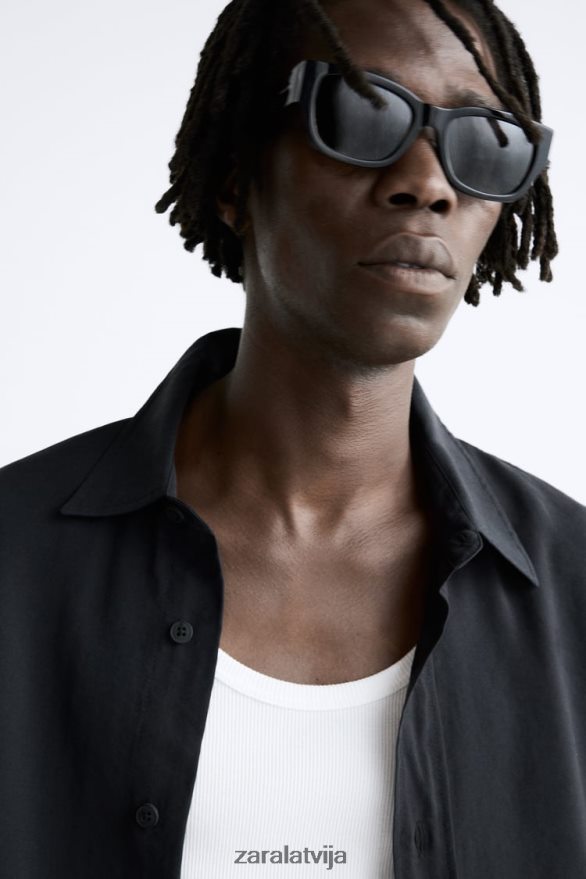 šķidruma modālā maisījuma krekls vīriešiem Zara melns 6ZTV40972 apģērbs