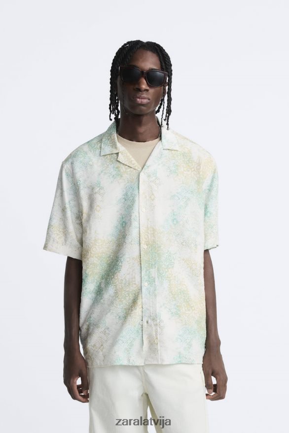 krekls ar abstraktu apdruku vīriešiem Zara zaļgans 6ZTV40973 apģērbs