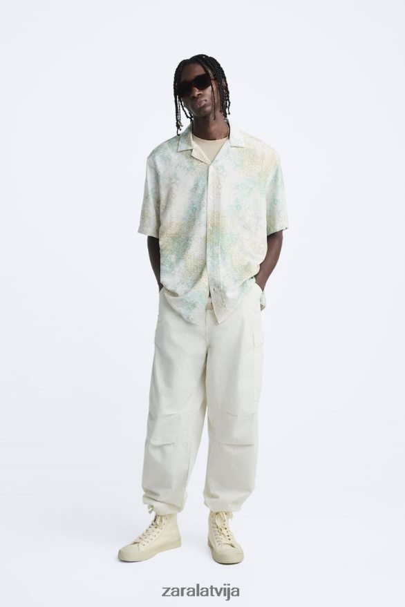 krekls ar abstraktu apdruku vīriešiem Zara zaļgans 6ZTV40973 apģērbs