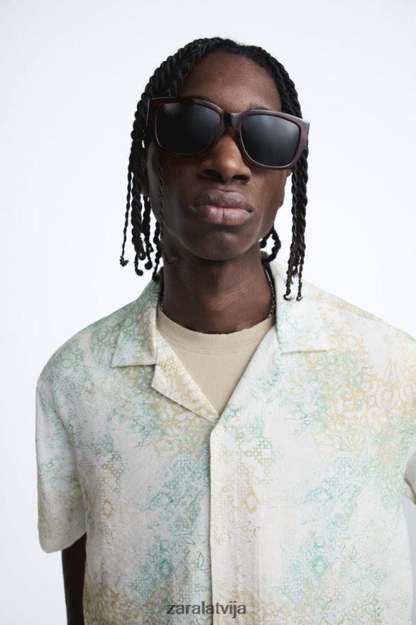 krekls ar abstraktu apdruku vīriešiem Zara zaļgans 6ZTV40973 apģērbs