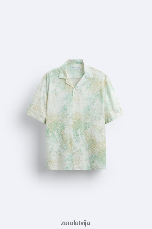krekls ar abstraktu apdruku vīriešiem Zara zaļgans 6ZTV40973 apģērbs