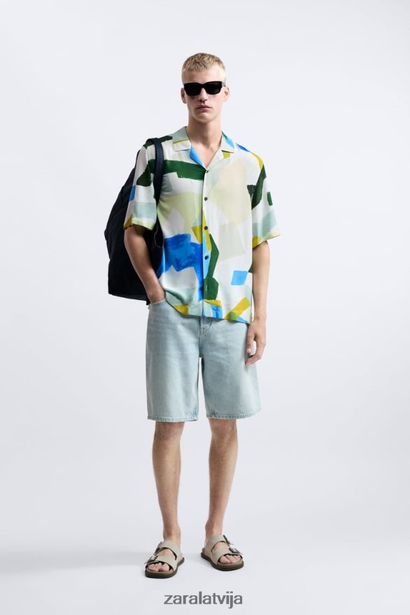 krekls ar abstraktu apdruku vīriešiem Zara zils 6ZTV401004 apģērbs