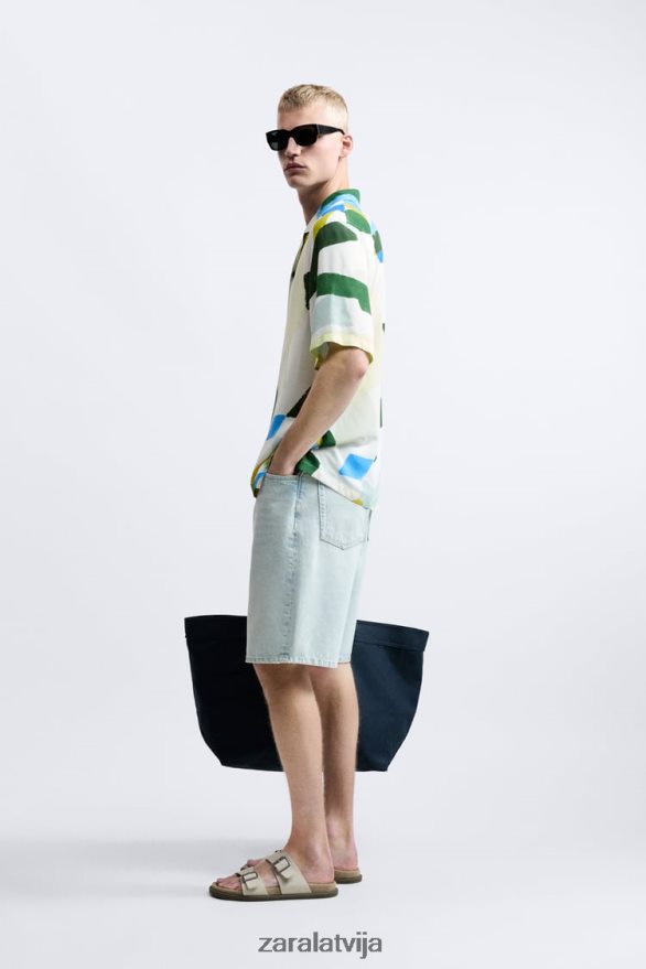 krekls ar abstraktu apdruku vīriešiem Zara zils 6ZTV401004 apģērbs