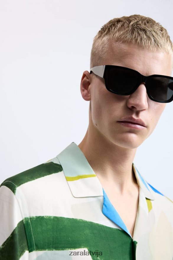 krekls ar abstraktu apdruku vīriešiem Zara zils 6ZTV401004 apģērbs