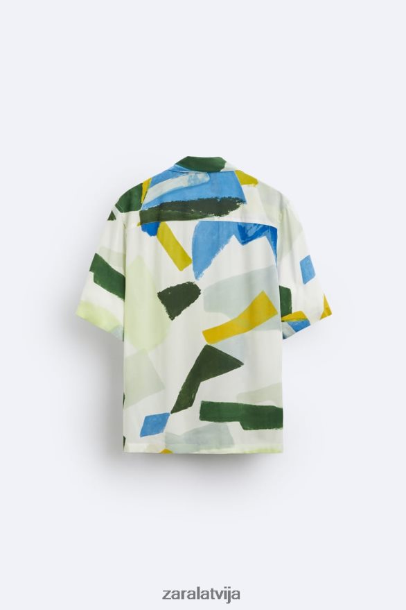 krekls ar abstraktu apdruku vīriešiem Zara zils 6ZTV401004 apģērbs