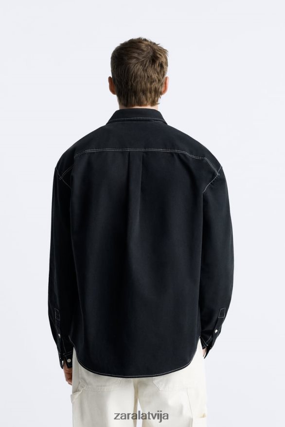krekls ar kontrastējošām virsšuvēm vīriešiem Zara melns 6ZTV40977 apģērbs