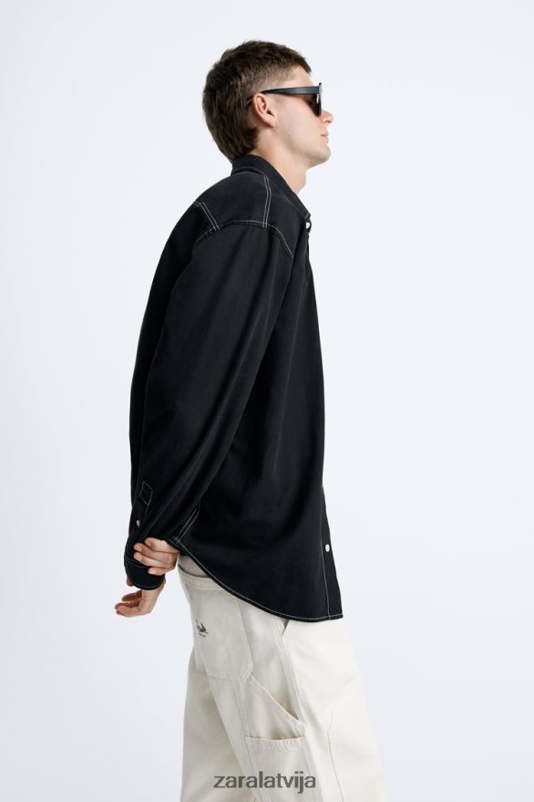 krekls ar kontrastējošām virsšuvēm vīriešiem Zara melns 6ZTV40977 apģērbs