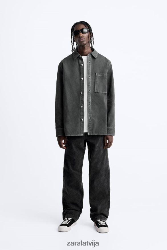 krekls ar kontrastējošām virsšuvēm vīriešiem Zara tumši pelēks 6ZTV40976 apģērbs