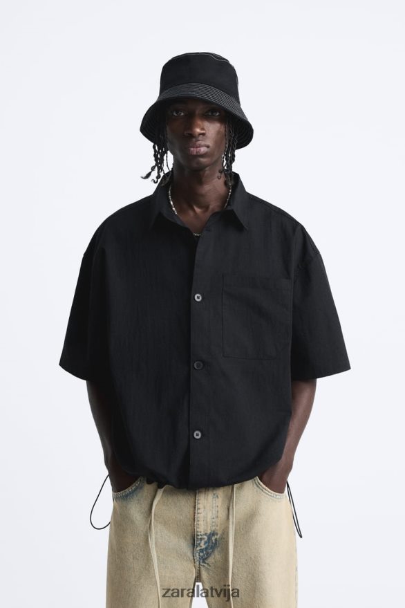 krekls ar regulējamu apakšmalu vīriešiem Zara melns 6ZTV40988 apģērbs