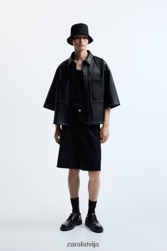 mākslīgās ādas virskrekls vīriešiem Zara melns 6ZTV401181 apģērbs