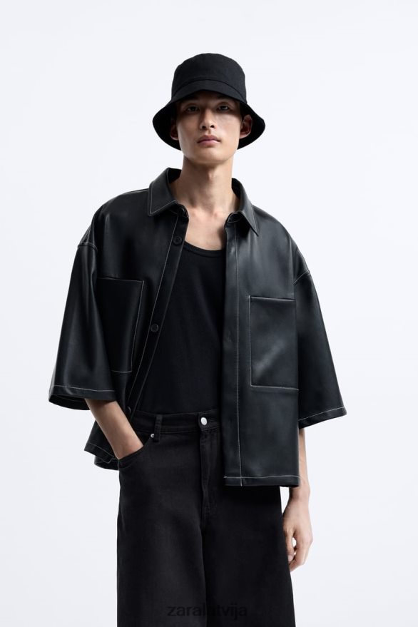 mākslīgās ādas virskrekls vīriešiem Zara melns 6ZTV401181 apģērbs