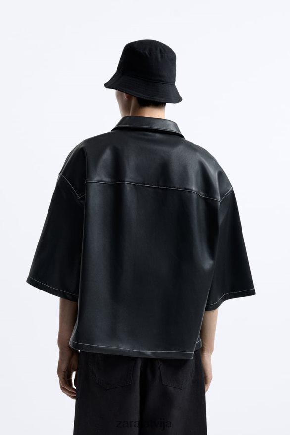 mākslīgās ādas virskrekls vīriešiem Zara melns 6ZTV401181 apģērbs