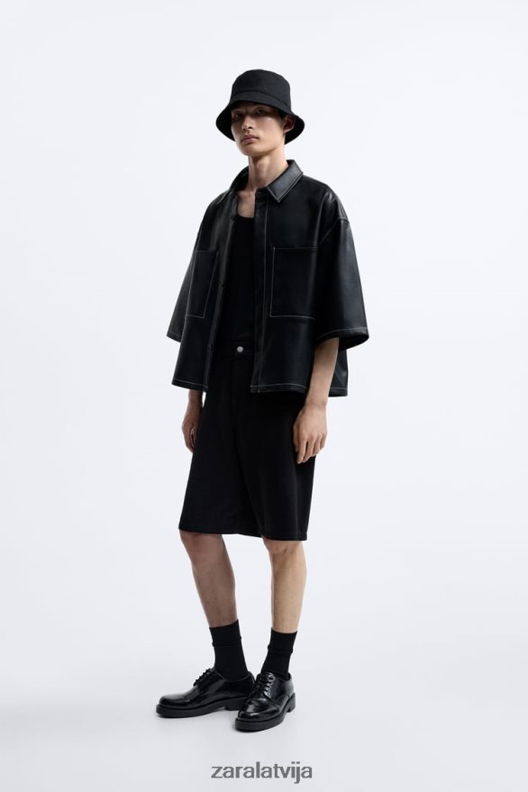 mākslīgās ādas virskrekls vīriešiem Zara melns 6ZTV401181 apģērbs