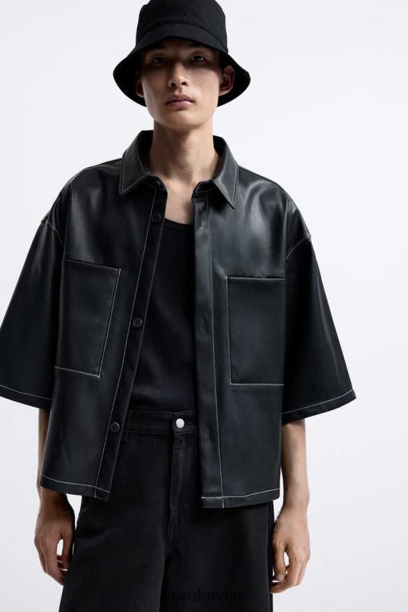 mākslīgās ādas virskrekls vīriešiem Zara melns 6ZTV401181 apģērbs