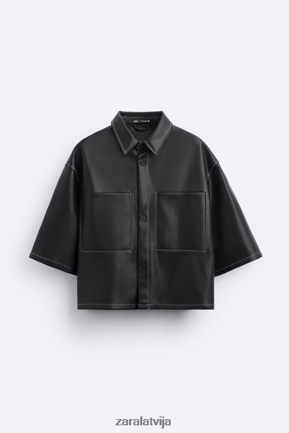 mākslīgās ādas virskrekls vīriešiem Zara melns 6ZTV401181 apģērbs