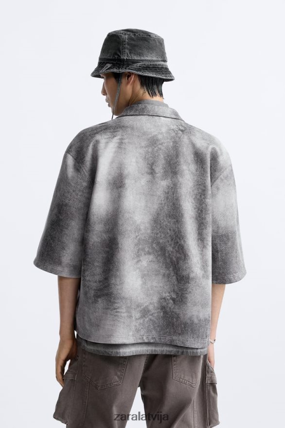 mākslīgās zamšādas mazgāts virskrekls vīriešiem Zara antracīta pelēks 6ZTV401169 apģērbs