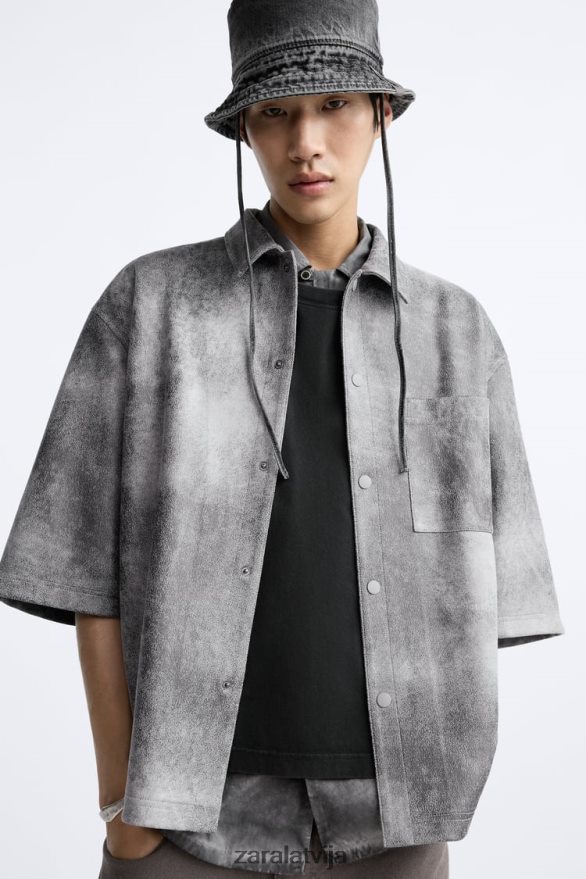 mākslīgās zamšādas mazgāts virskrekls vīriešiem Zara antracīta pelēks 6ZTV401169 apģērbs