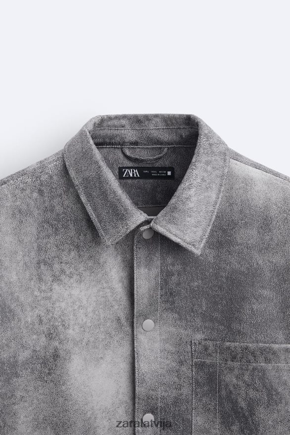 mākslīgās zamšādas mazgāts virskrekls vīriešiem Zara antracīta pelēks 6ZTV401169 apģērbs