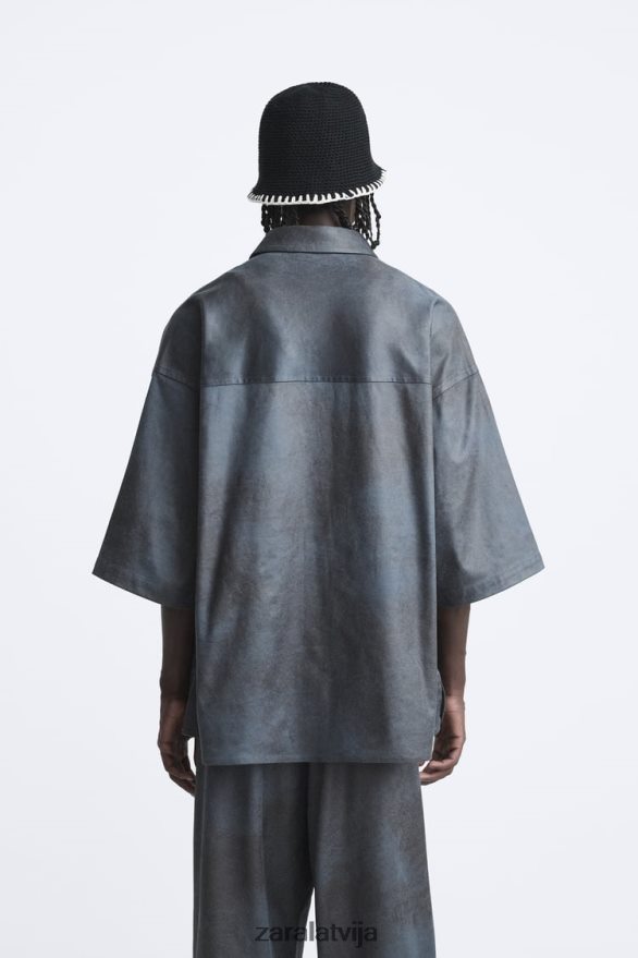 mākslīgās zamšādas mazgāts virskrekls vīriešiem Zara pelēks 6ZTV401171 apģērbs