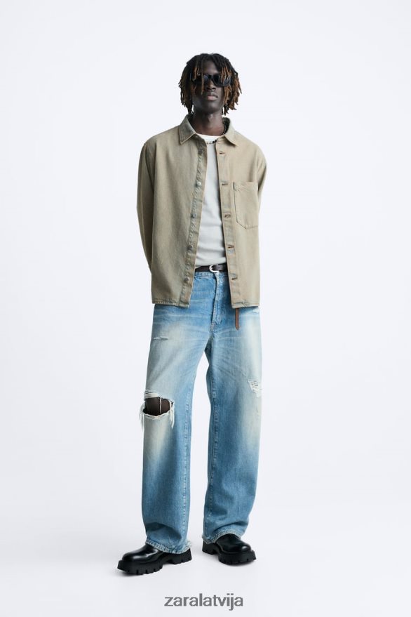 pārkrāsots džinsa krekls vīriešiem Zara smiltis 6ZTV40983 apģērbs