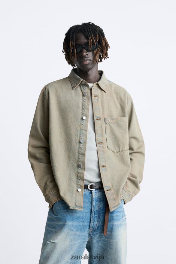 pārkrāsots džinsa krekls vīriešiem Zara smiltis 6ZTV40983 apģērbs