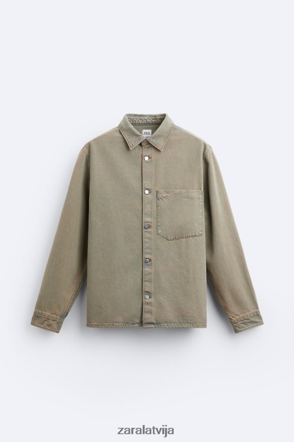 pārkrāsots džinsa krekls vīriešiem Zara smiltis 6ZTV40983 apģērbs