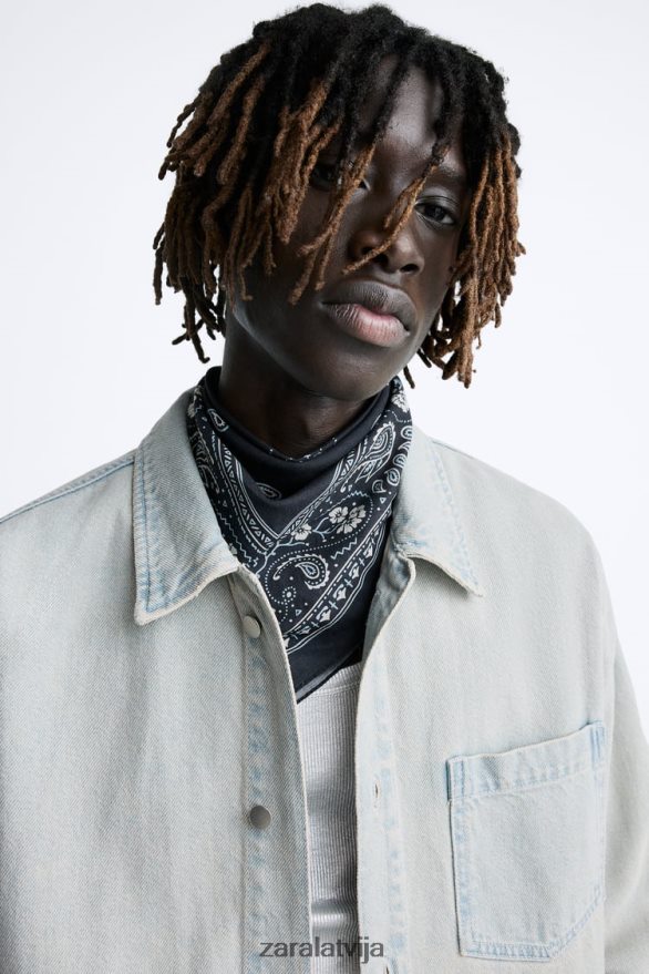 pārkrāsots džinsa krekls vīriešiem Zara zils 6ZTV40981 apģērbs