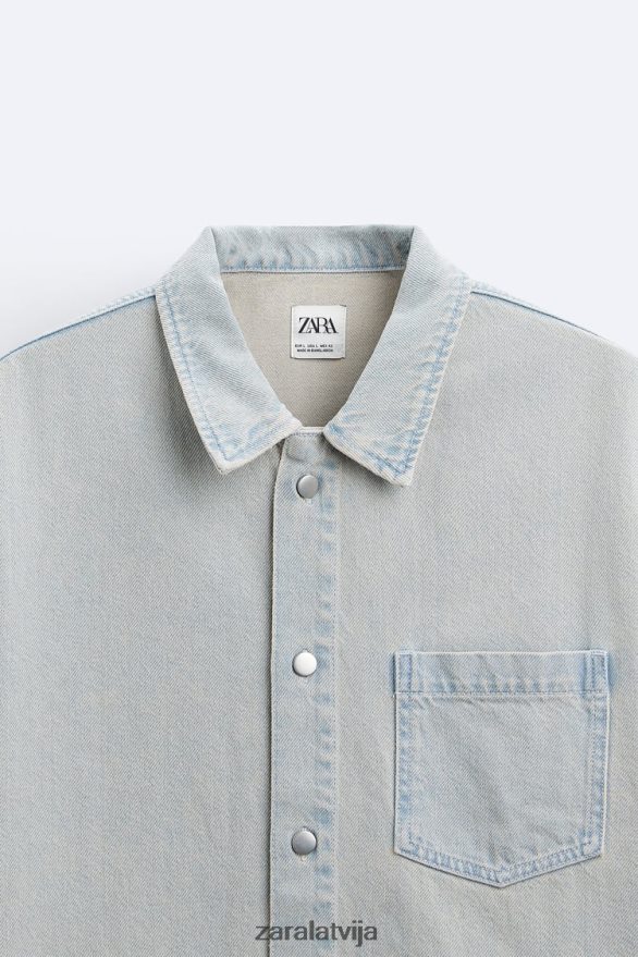 pārkrāsots džinsa krekls vīriešiem Zara zils 6ZTV40981 apģērbs