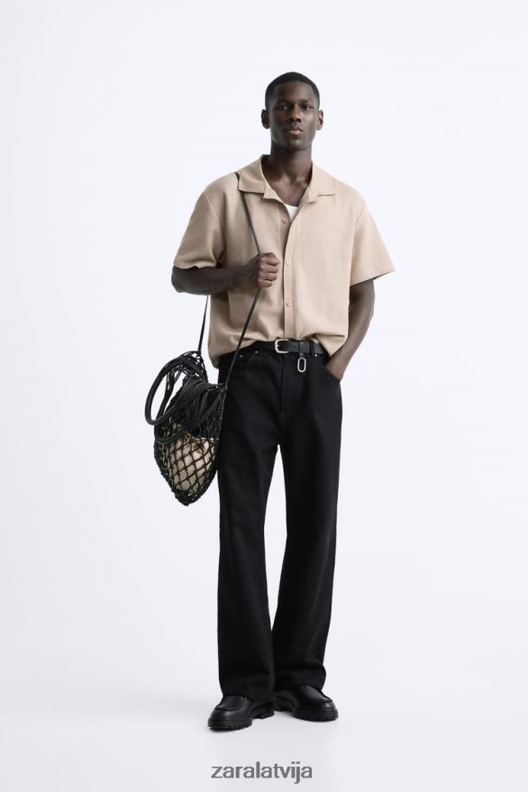 strukturēts krekls vīriešiem Zara gaiši brūns 6ZTV40994 apģērbs