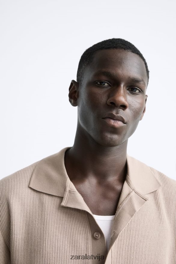 strukturēts krekls vīriešiem Zara gaiši brūns 6ZTV40994 apģērbs