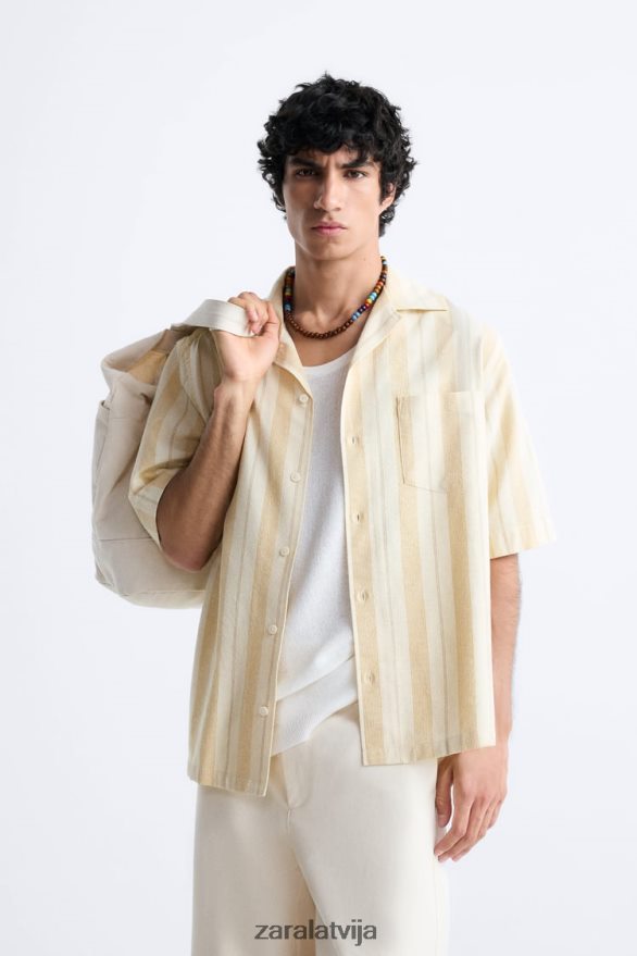 svītrains žakarda krekls vīriešiem Zara dzeltens 6ZTV40993 apģērbs