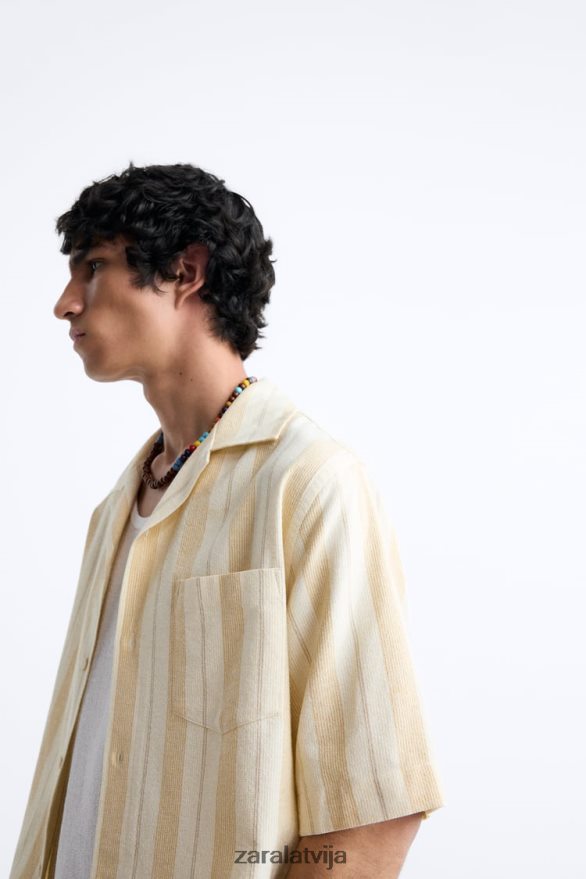 svītrains žakarda krekls vīriešiem Zara dzeltens 6ZTV40993 apģērbs