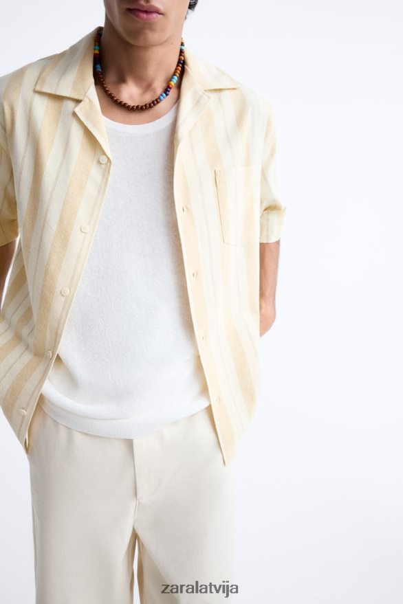 svītrains žakarda krekls vīriešiem Zara dzeltens 6ZTV40993 apģērbs