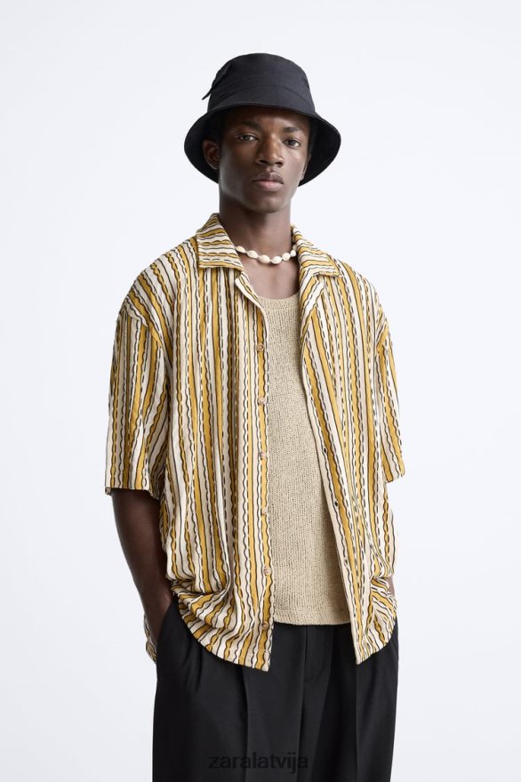 svītrains žakarda krekls vīriešiem Zara ekrū/dzeltens 6ZTV40989 apģērbs