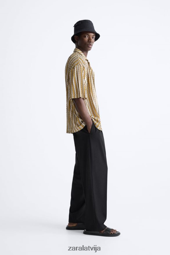 svītrains žakarda krekls vīriešiem Zara ekrū/dzeltens 6ZTV40989 apģērbs