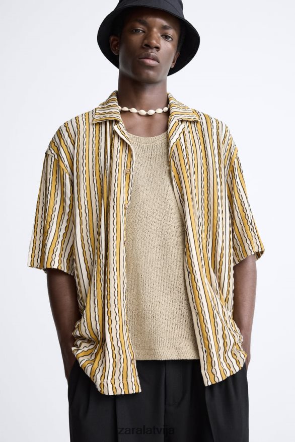 svītrains žakarda krekls vīriešiem Zara ekrū/dzeltens 6ZTV40989 apģērbs