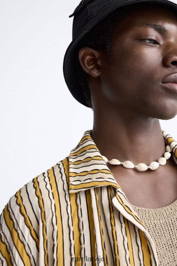 svītrains žakarda krekls vīriešiem Zara ekrū/dzeltens 6ZTV40989 apģērbs