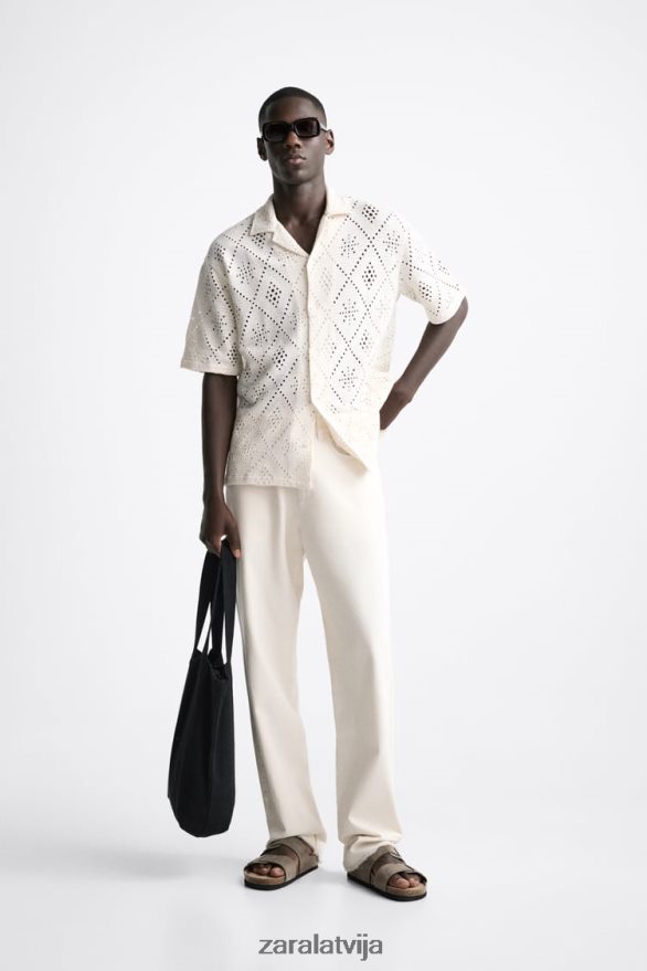tamborētas tekstūras krekls vīriešiem Zara austeru balts 6ZTV401012 apģērbs