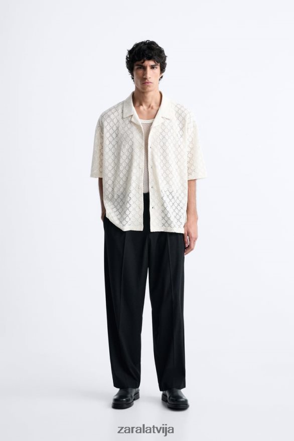 tamborētas tekstūras krekls vīriešiem Zara bēšs 6ZTV401009 apģērbs