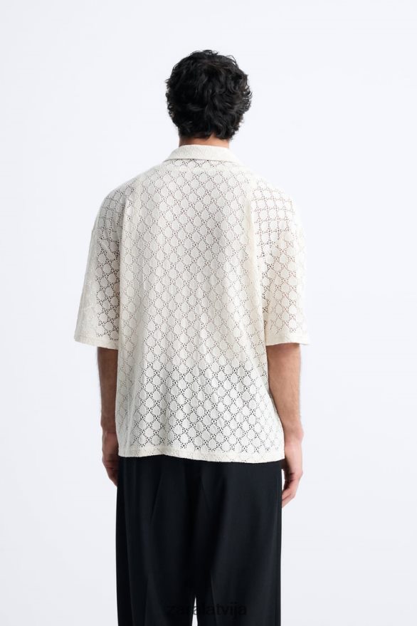 tamborētas tekstūras krekls vīriešiem Zara bēšs 6ZTV401009 apģērbs