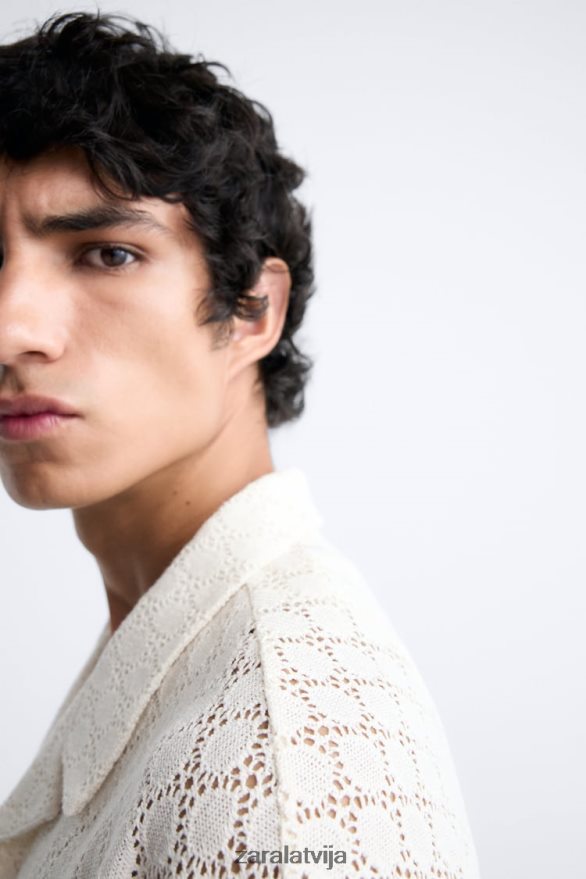 tamborētas tekstūras krekls vīriešiem Zara bēšs 6ZTV401009 apģērbs