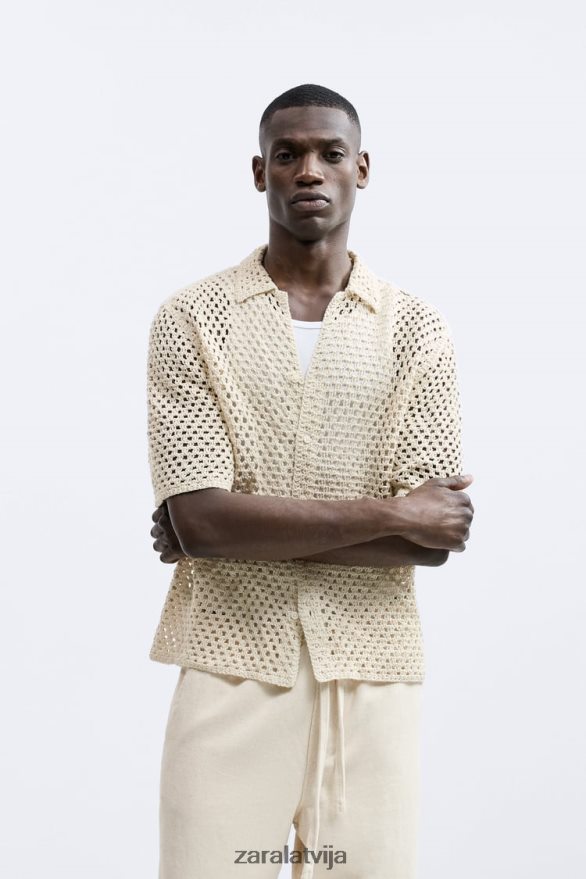 tamborētas tekstūras krekls vīriešiem Zara balts 6ZTV401010 apģērbs