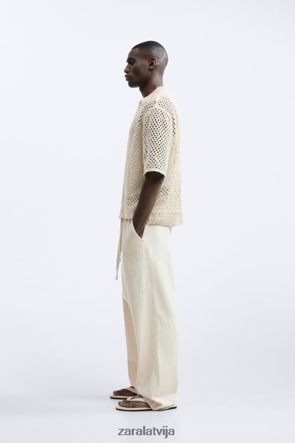 tamborētas tekstūras krekls vīriešiem Zara balts 6ZTV401010 apģērbs
